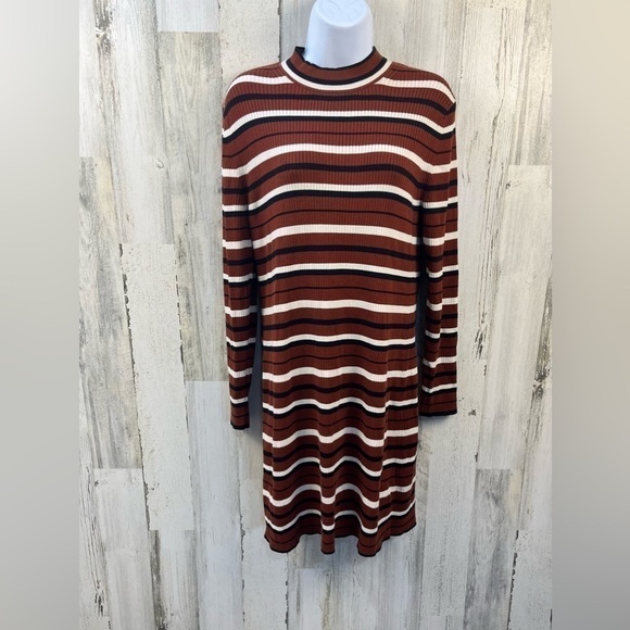 Banana Republic striped turtleneck cotton stretch long sleeve dress size Large - Picture 3 of 8